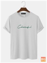 Embroidered Ribbed Crew Neck Tee for Men