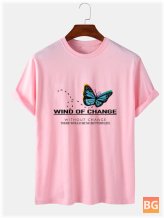 100% Cotton T-Shirts with Butterfly & Letter Pattern