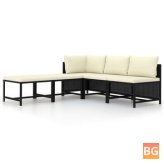 Garden Sofa Set with Cushions - Black Poly Rattan