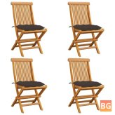 Teak Garden Chairs with Taupe Cushions (Set of 4)