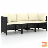 3-Seater Sofa with Cushions - Black Poly Rattan