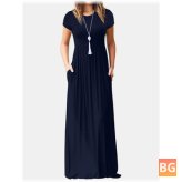 Solid Short Sleeve Maxi Dress with Pocket