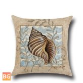Cotton Linen Wedding Decor Throw Pillow Case with Conch Shell Pattern