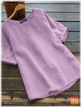 Short Sleeve Blouse with Cotton Round Neck