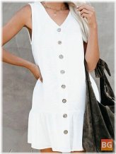 Button-up cotton sleeveless dress with ruffle