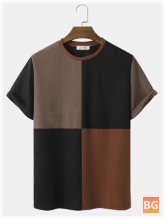 T-Shirt with Stripes and Color Block Pattern