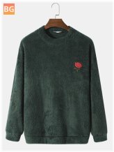 Pure Solid Pullover Sweatshirt with Embroidery - Men