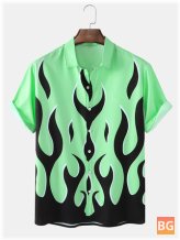 Short Sleeve Lapel T-Shirts with Abstract Flames