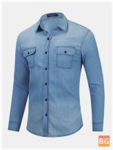 Casual Denim Shirts with Button Pocket