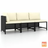 Black Poly Rattan Sofa Set with Cushions