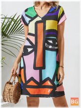 Short Sleeve Print Dress With Abstract Pattern