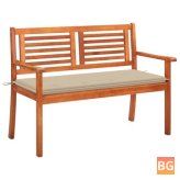 Garden Bench with Cushion - Solid Eucalyptus Wood