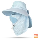 Women Cotton Sun Hat with Face Mask and Shawl Sunshade