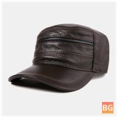 Leather Baseball Cap with Goatskin Hat