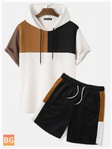 Waffle Shirt with Color Block Pattern - Two Pieces Outfit
