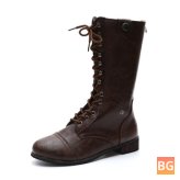 Womens Motorcycle Warm Lace-Up Boots