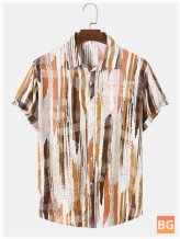 Short Sleeve Men's Watercolor Striped Polo Shirt
