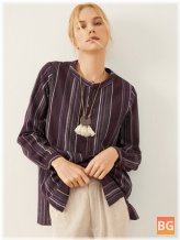 Button-Down Blouse with Stripes Pattern