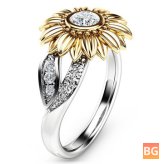 Platinum Sunflower Hollow Ring with Zircon Inlay