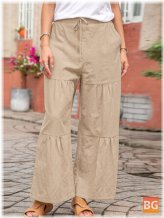 Lace-Up Casual Pants with Elastic Waist and Pockets for Women