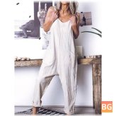 Women Cotton Sleeveless Jumpsuit with Pockets
