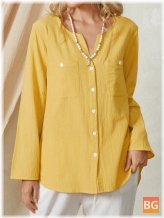 Women's V-Neck Long Sleeve T-Shirt - Mustard Yellow