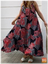 Backless Spaghetti Maxi Dress with Geometry Print