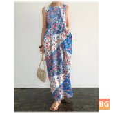 Short Sleeveless Maxi Dress with Floral Print