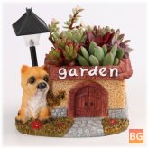 Small Flower Pot with Drainage Resin - Cute Dog Garden Pot