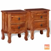 2-Piece Nightstand with Drawers - Solid Acacia Wood