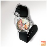 Watch with Pattern Flower and Bird on Dial - PVC Band