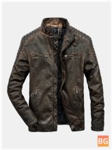 Washed PU Leather Jacket - Men