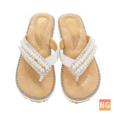 Women's Rhinestone Toe Flats - Sandals