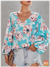 Long Sleeve Blouse with Allover Flower Print