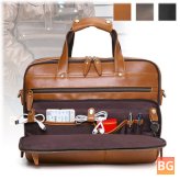 Men's PU Leather Laptop Bag with Multiple Layer Briefcase and Crossbody Bag