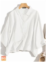 Button-Up Blouse with Ruched Lapel