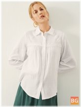 Short Sleeve Lapel Button Front Women Shirt
