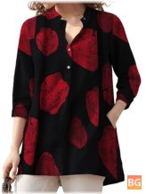 Plus Size Floral Button Cuffs Blouse for Women