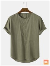 Solid Cotton Half Button Pocket Shirt - Lightly Shirts