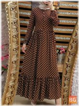 Dress - Women's Retro Polka Dot Print Pleated Ruffled Hem Side Zipper Button Vintage Maxi Dress