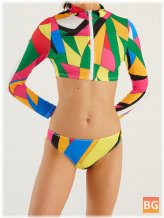 Women's Geometric Print Zip Front Sunscreen Bikini