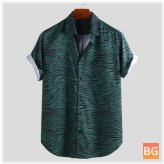 Short Sleeve Relaxed Hawaiian Shirt with Men's Ripple Print