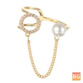18K Gold Plated Zirconia Round pearl - Trendy Open End Ring
