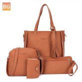 Women's PU Leather Tassel Crossbody Bag - Solid Shoulder Bag