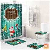 Christmas Shower Curtain Set with Mat and Toilet Cover