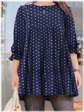 Women's Puff Sleeve Daily O-Neck Spliced Dots Casual Blouse