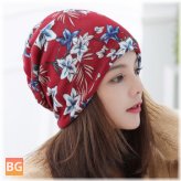 Women's Cashmere Colored Floral Pattern Beanie Hat