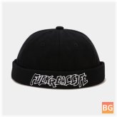 Cotton Solid Color Letter Embroidery Adjustable Drawstring Beanie Landlord Cap - Skull Cap