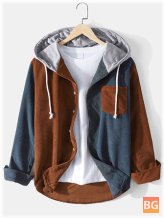 Contrast Corduroy Hooded Shirt with Pocket