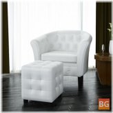 Tub Chair with Footstool Gray Faux Leather
